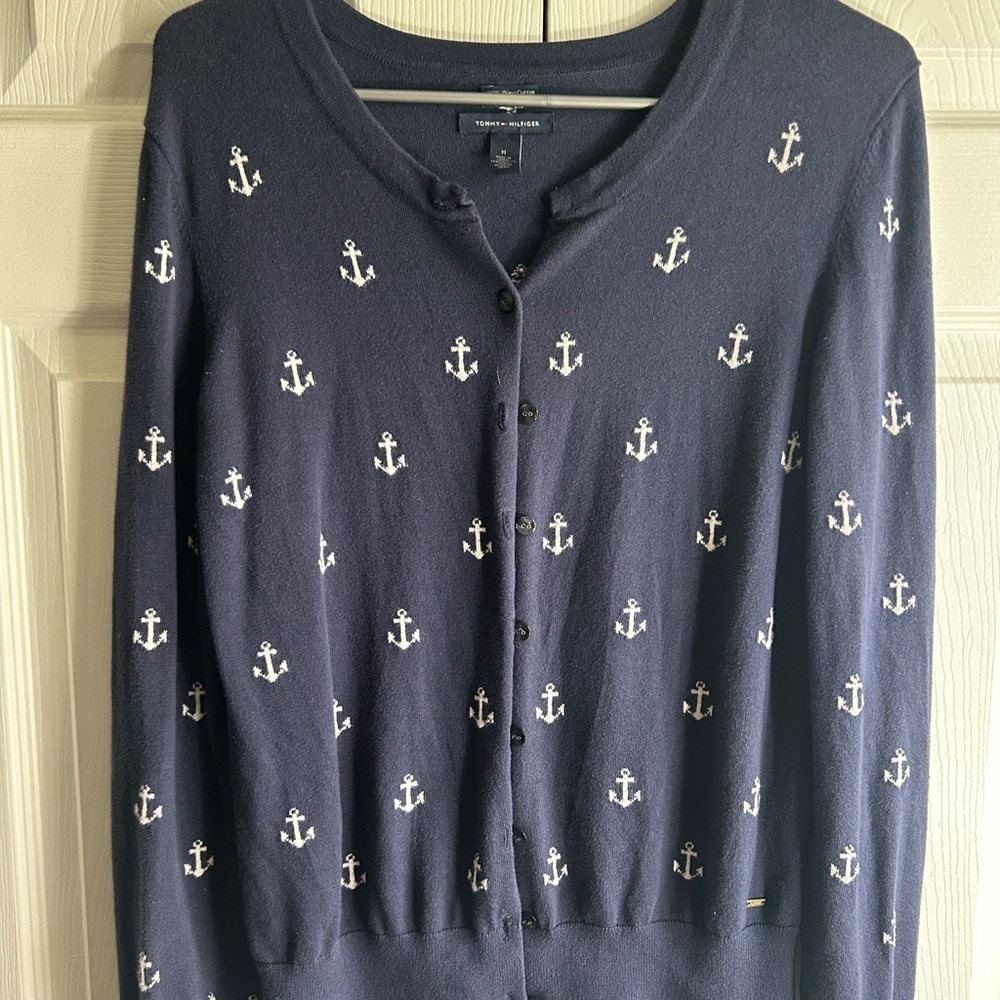 Tommy Hilfiger Blue and White Anchor Cardigan
